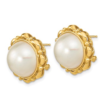 14k 13-14mm White Mabe Saltwater Cultured Pearl Omega Back Earrings — alternate view