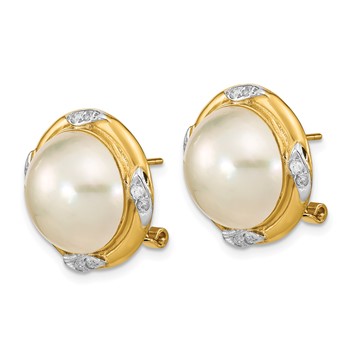 14k 13-14mm White Mabe Saltwater Cultured Pearl and .16 Carat Diamond Omega Back Earrings — alternate view