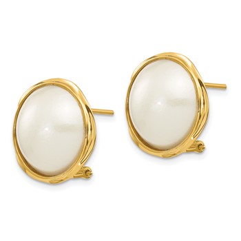 14k 14-15mm White Freshwater Cultured Mabe Pearl Omega Back Earrings — alternate view