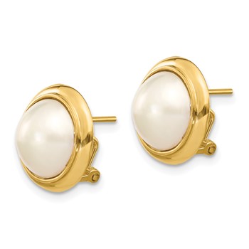 14k 10-11mm White Freshwater Cultured Mabe Pearl Omega Back Earrings — alternate view