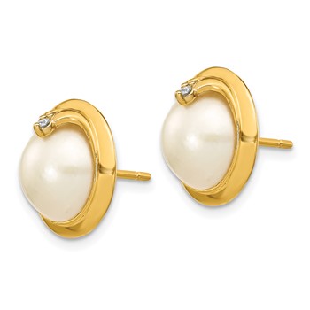 14k 10-12mm Cultured Mabe Pearl & Diamond Earrings — alternate view