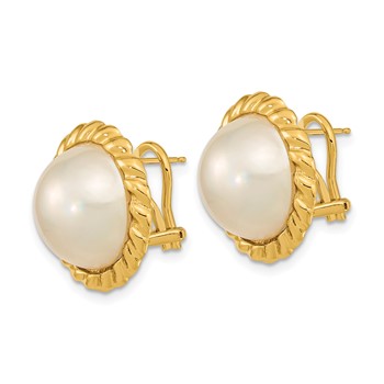 14k 13-14mm White Mabe Saltwater Cultured  Pearl Omega Back Earrings — alternate view