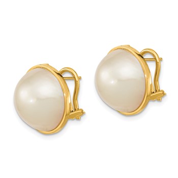 14k 14-15mm White Mabe Saltwater Cultured Pearl Omega Back Earrings — alternate view