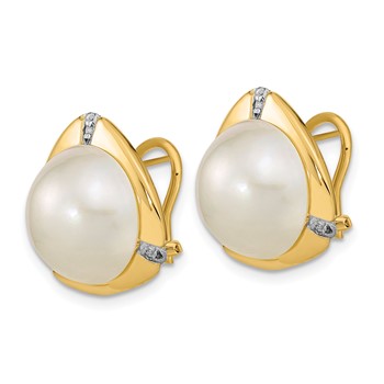 14k 12-13mm White Mabe Saltwater Cultured Pearl and .06 Carat Diamond Omega Back Earrings — alternate view