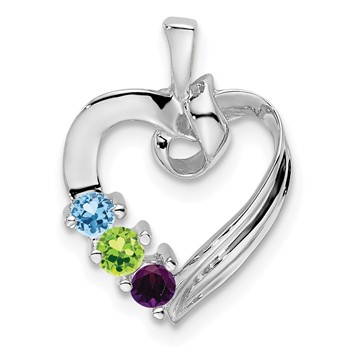 10k White Gold 3 Genuine Stone Family Pendant — alternate view