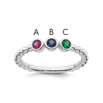 14k White Gold 3 Birthstone Mother's Ring Mounting