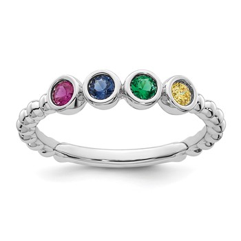 14k White Gold 4 Birthstone Mother's Ring Mounting