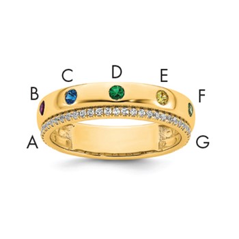 14k 7 Birthstone and Diamond Mother's Ring Semi-mount