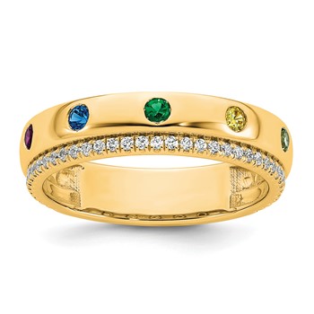 14k 7 Birthstone and Diamond Mother's Ring Semi-mount — alternate view