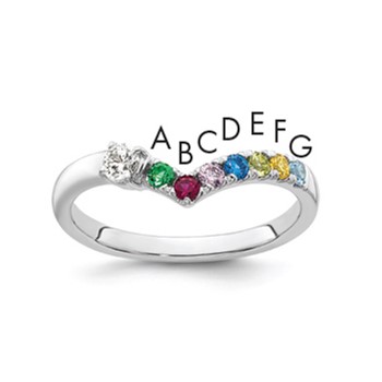 14k WG 7 Birthstone with Diamond with Mother's Ring Mounting