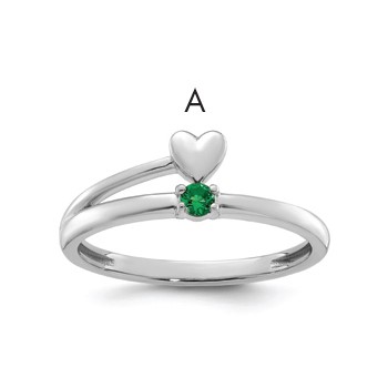 14k White Gold Heart with 1 Birthstone Mother's  Ring Mounting
