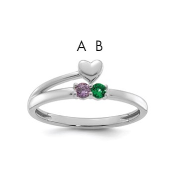 14k White Gold Heart with 2 Birthstone Mother's  Ring Mounting