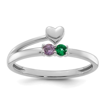 14k White Gold Heart with 2 Birthstone Mother's  Ring Mounting — alternate view
