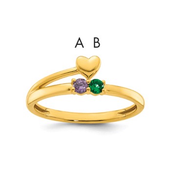 14k Heart with 2 Birthstone Mother's Ring Mounting