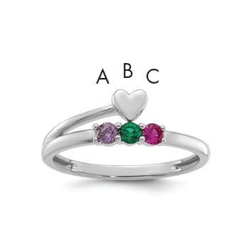 14k White Gold Heart with 3 Birthstone Mother's  Ring Mounting