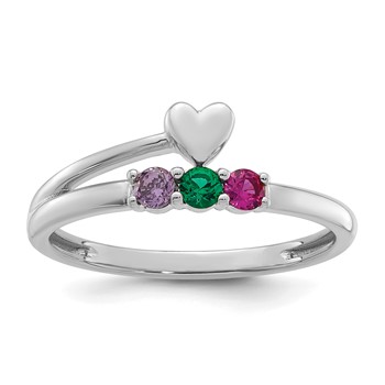 14k White Gold Heart with 3 Birthstone Mother's  Ring Mounting — alternate view