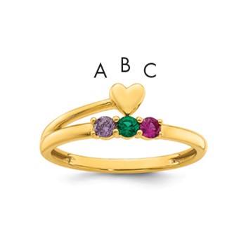 14k Heart with 3 Birthstone Mother's Ring Mounting