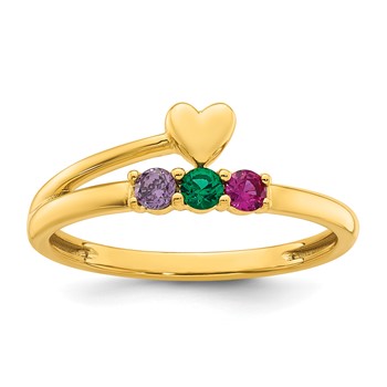 14k Heart with 3 Birthstone Mother's Ring Mounting — alternate view