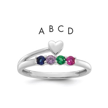 14k White Gold Heart with 4 Birthstone Mother's  Ring Mounting