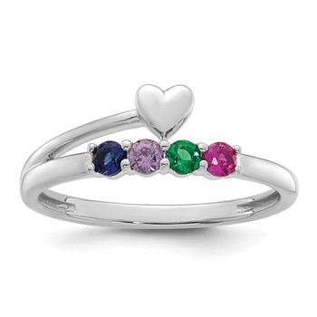 14k White Gold Heart with 4 Birthstone Mother's  Ring Mounting — alternate view