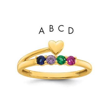 14k Heart with 4 Birthstone Mother's Ring Mounting