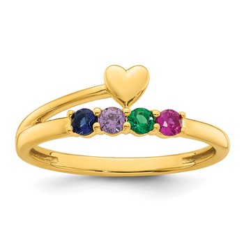 14k Heart with 4 Birthstone Mother's Ring Mounting — alternate view