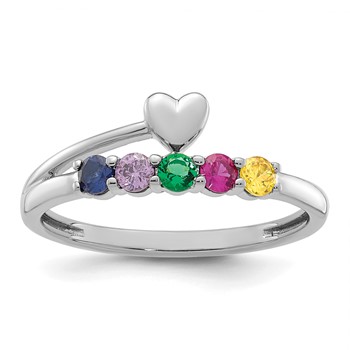 14k White Gold Heart with 5 Birthstone Mother's  Ring Mounting — alternate view