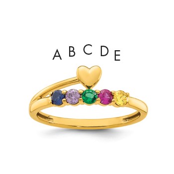 14k Heart with 5 Birthstone Mother's Ring Mounting