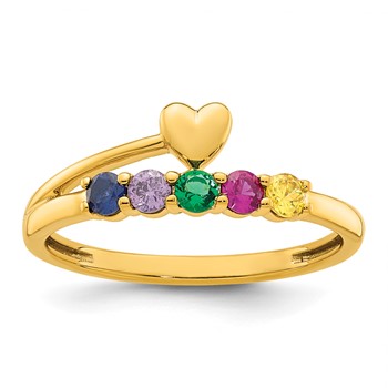 14k Heart with 5 Birthstone Mother's Ring Mounting — alternate view