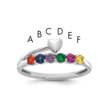 14k White Gold Heart with 6 Birthstone Mother's  Ring Mounting