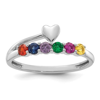 14k White Gold Heart with 6 Birthstone Mother's  Ring Mounting — alternate view