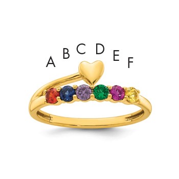 14k Heart with 6 Birthstone Mother's Ring Mounting