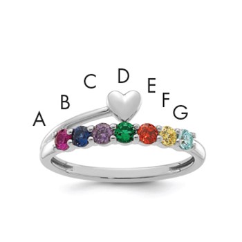 14k White Gold Heart with 7 Birthstone Mother's  Ring Mounting