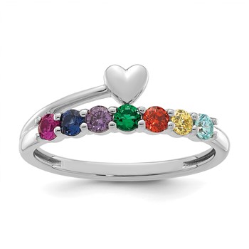14k White Gold Heart with 7 Birthstone Mother's  Ring Mounting — alternate view