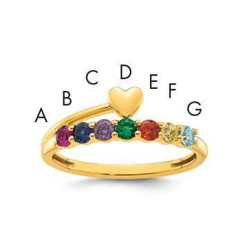 14k Heart with 7 Birthstone Mother's Ring Mounting
