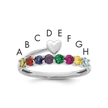 14k White Gold Heart with 8 Birthstone Mother's  Ring Mounting