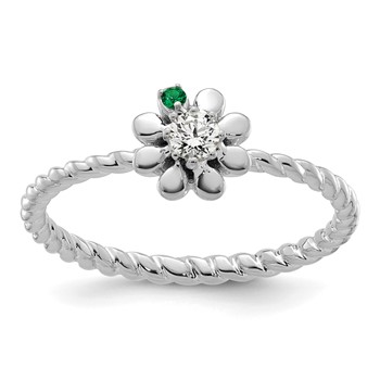 14k WG 1 Birthstone Flower w/ Diamond Mother's Ring Mounting — alternate view