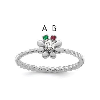 14k WG 2 Birthstone Flower w/ Diamond Mother's Ring Mounting