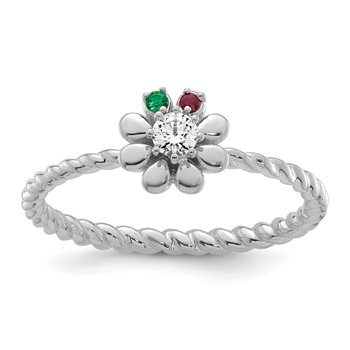14k WG 2 Birthstone Flower w/ Diamond Mother's Ring Mounting — alternate view