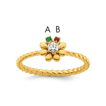 14k 2 Birthstone Flower with Diamond Mother's Ring Mounting