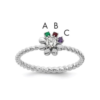 14k WG 3 Birthstone Flower w/ Diamond Mother's Ring Mounting