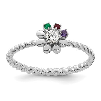 14k WG 3 Birthstone Flower w/ Diamond Mother's Ring Mounting — alternate view
