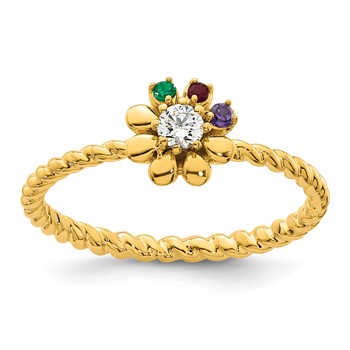 14k 3 Birthstone Flower with Diamond Mother's Ring Mounting — alternate view