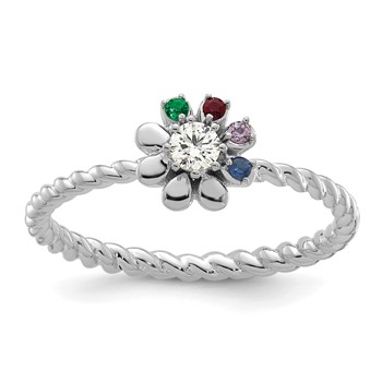 14k WG 4 Birthstone Flower w/ Diamond Mother's Ring Mounting — alternate view