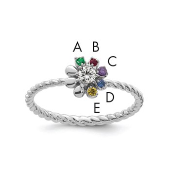 14k WG 5 Birthstone Flower w/ Diamond Mother's Ring Mounting
