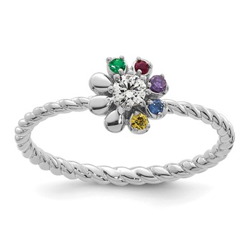 14k WG 5 Birthstone Flower w/ Diamond Mother's Ring Mounting — alternate view