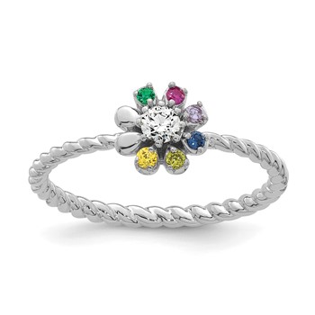 14k WG 6 Birthstone Flower w/ Diamond Mother's Ring Mounting — alternate view