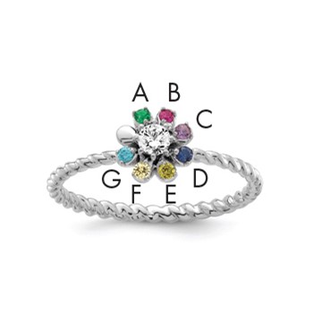 14k WG 7 Birthstone Flower w/ Diamond Mother's Ring Mounting