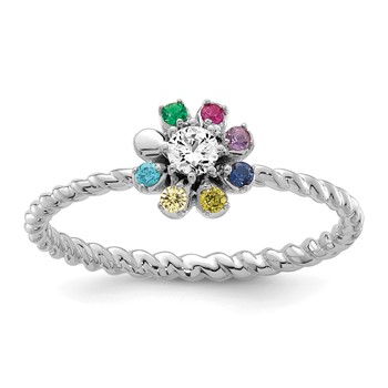 14k WG 7 Birthstone Flower w/ Diamond Mother's Ring Mounting — alternate view