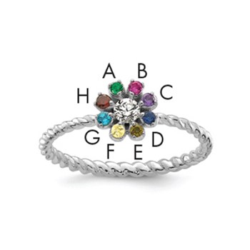 14k WG 8 Birthstone Flower w/ Diamond Mother's Ring Mounting